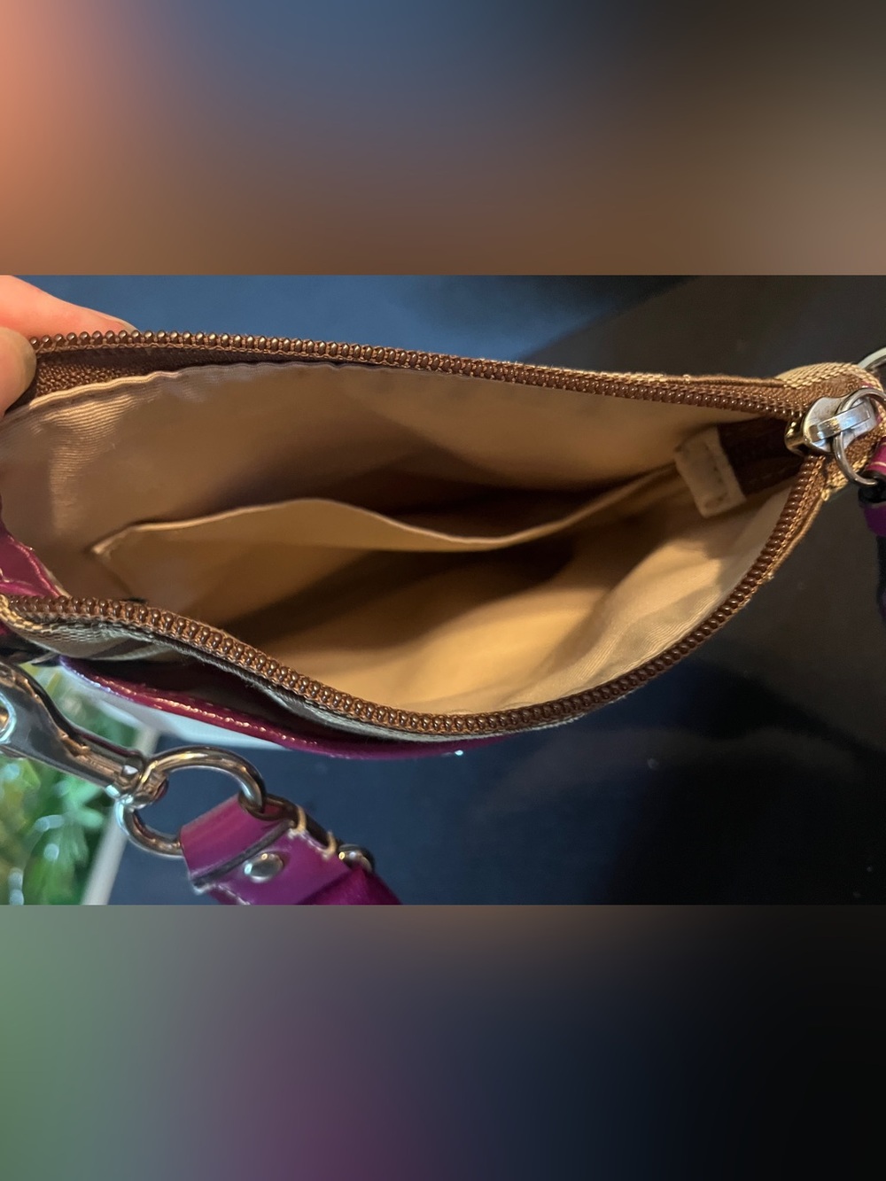 Coach Crossbody Bag with Brown Signature Canvas and Magenta Trim - Picture 6 of 6